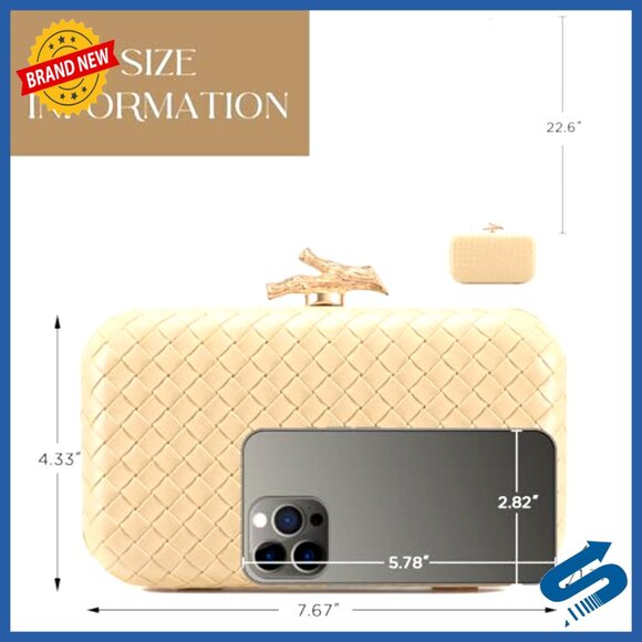 Woven PU Leather Clutch Purse with Detachable Chain Strap for Formal Events